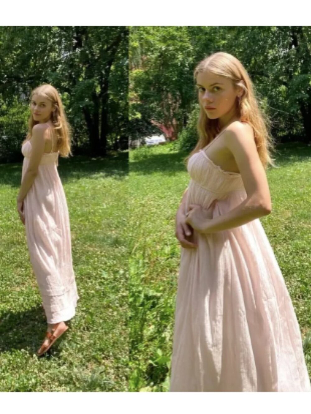 UO Athena Maxi Gauze Dress Pink M